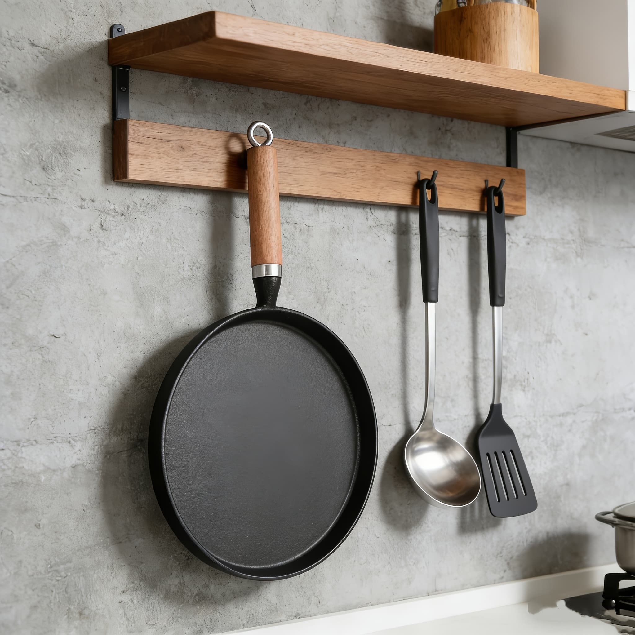 TEMU Large 10.65-inch Heavy-duty Cast Iron Pan With Wooden Handle - Suitable For Induction/campfire/, Flat Cookware Suitable For Pancakes, Eggs, , Roti, , Grilling, For & Outdoor, Rustproof