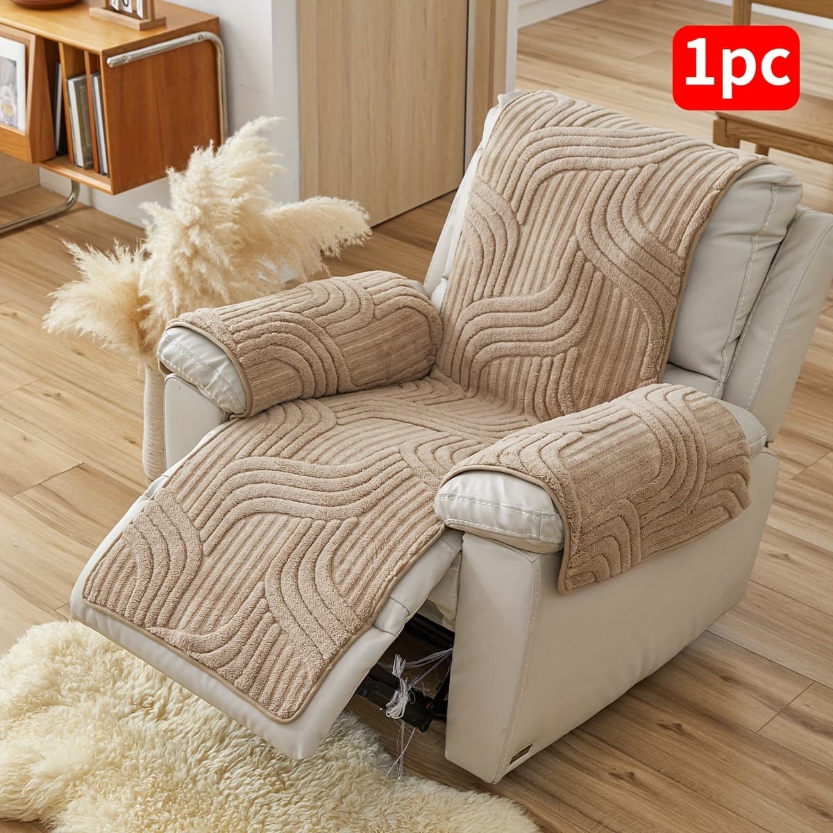 TEMU 1pc Single Seat Sofa Cover, Polyester Velvet Geometric Stripes, Furniture Protector, Pet-friendly, Single Seat Lounge Chair Cushion, Home Decor, Lounge Chair Companion