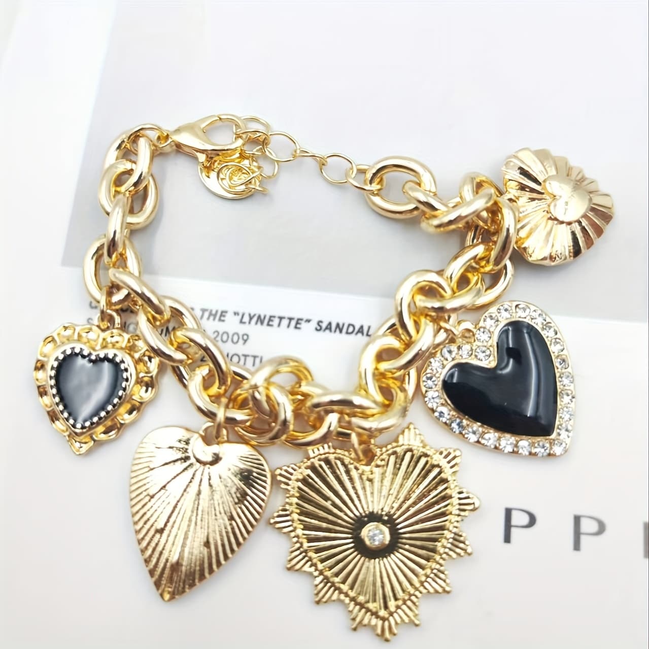 TEMU Personalized Retro Alloy Heart-shaped Pendant Metal Chunky Chain Bracelet
