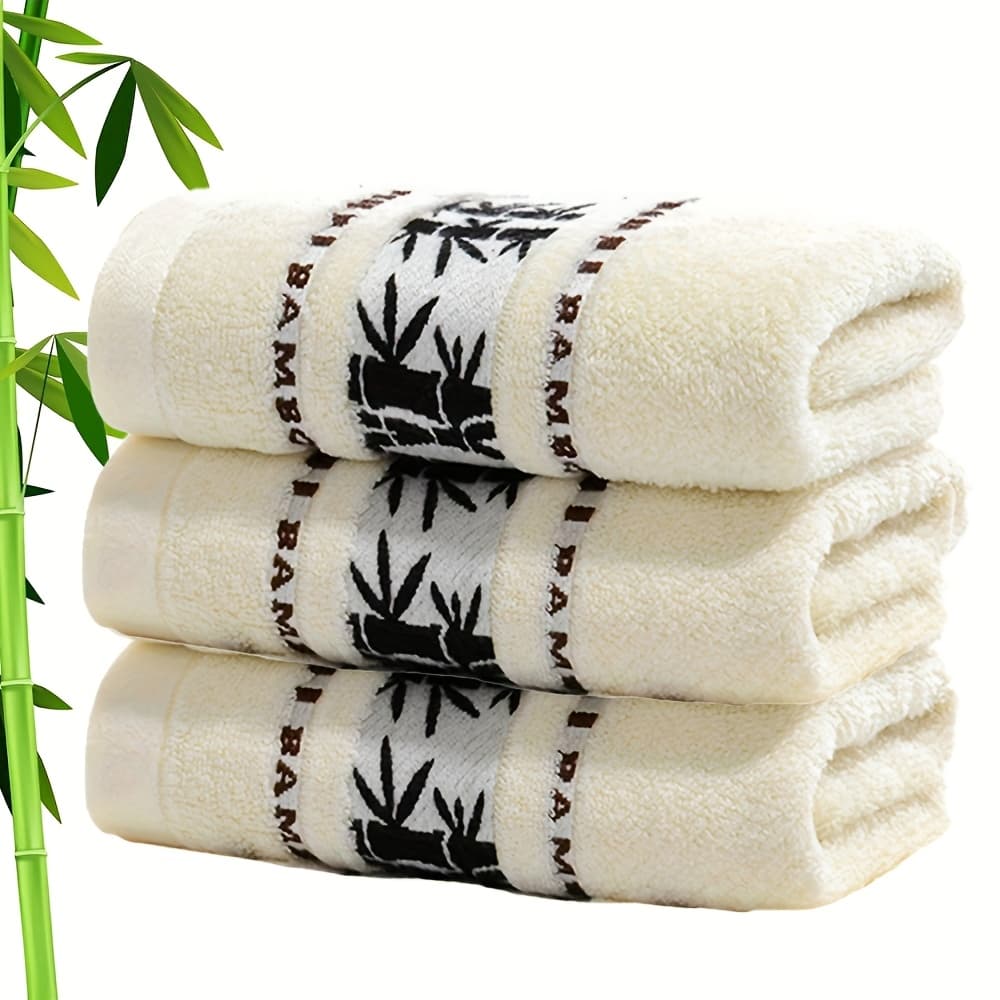 TEMU 3pcs Bamboo Fiber Towel Set, With Bamboo Pattern, Quick-dry Ultra Soft, Ideal For Home Bathroom Use, , Space Theme, Rectangle Shape, Your Bathroom 12.60in*28.35in