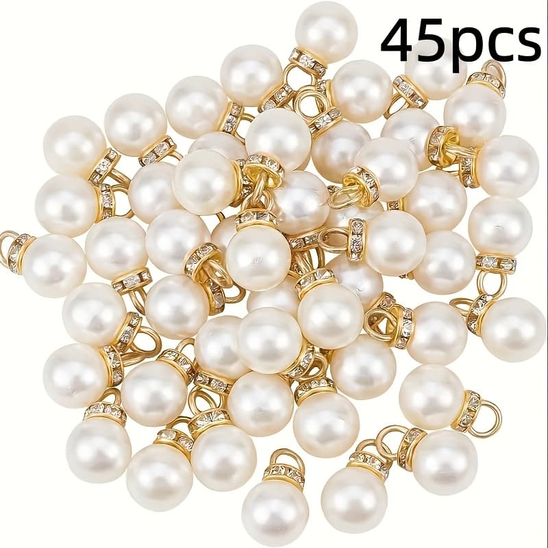 TEMU 45pcs/15pcs Elegant 12mm White Acrylic Beads With Accents | Round Loose Bead Pendants For Earrings, Necklaces, Bracelets, And Keychains - Sparkling Jewelry Making Material, High-quality Beads