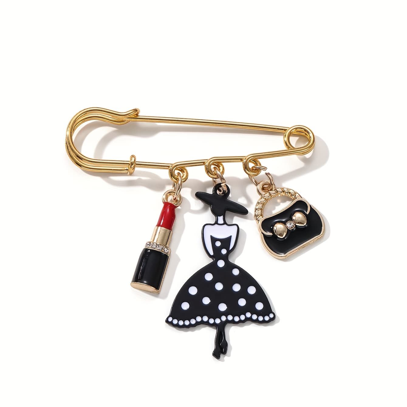TEMU Elegant Black Skirt Exquisite Brooch Lipstick Bag Charm Light Coat Pin Versatile Accessory