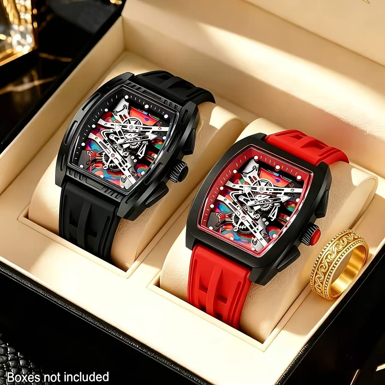 TEMU 2pcs Men's Multi Functional Fashion Silicone Strap Watch Set For Daily Dressing, Parties, Valentine's Day, Easter, Christmas, New Year's Day, Halloween, Ramadan, Gifts For , Without Battery