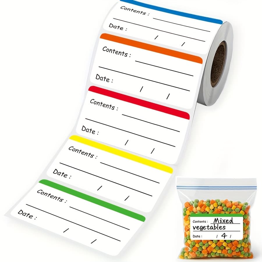 TEMU 200pcs Coloured Freezer Labels Food Storage Labels Stickers Roll, Fridge Stickers Removable For Food Containers, Freezer Meal Tags For Kitchen Organization.