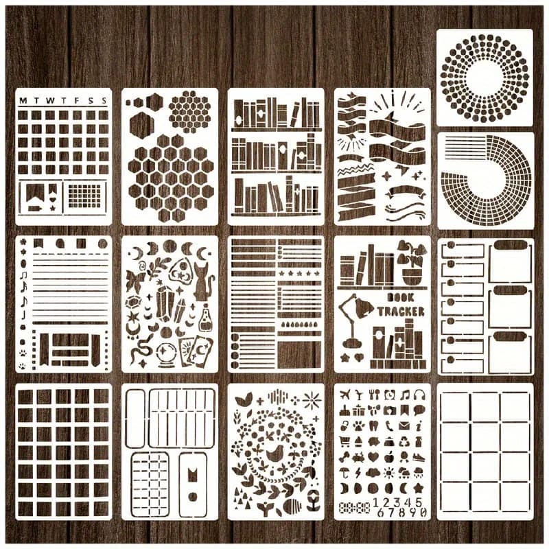 TEMU 16 Dot Grid Diary Notebook Templates, Suitable For Diary Notebooks, Multi-functional Diary Notebook Template Set Drawing Templates Additions Kit, Compatible With Notebooks, Cards