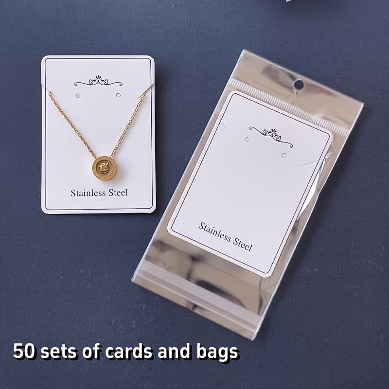 TEMU 100pcs Cardstock & Pp Jewelry Packaging Kit (50+50) | 8.5×6cm Display Cards With Protective Bags - No Assembly Necklace Pendant Showcase For Retailers