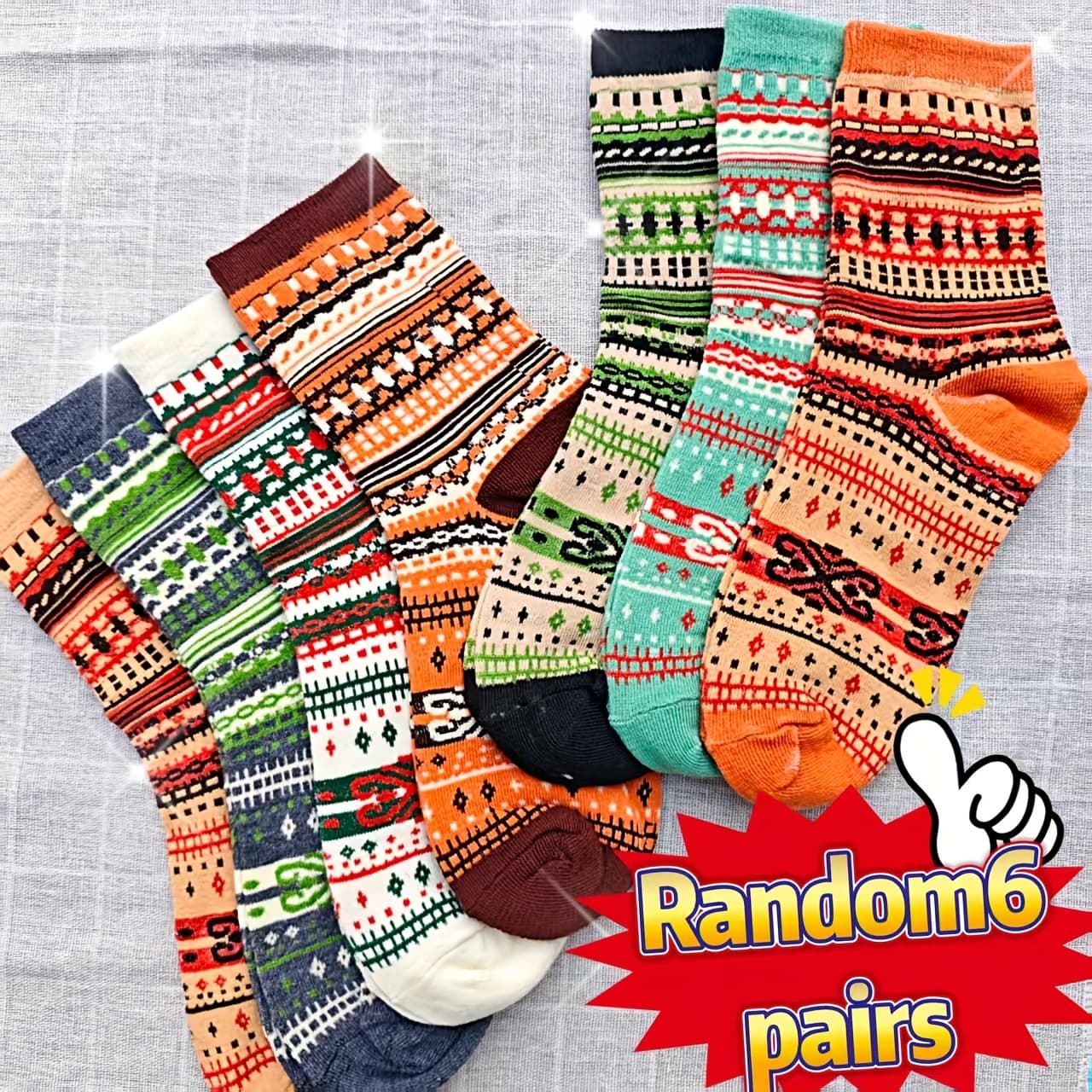 TEMU Four-season Style 6-pair Random Assorted Socks, Trendy Socks, Mid-calf Socks