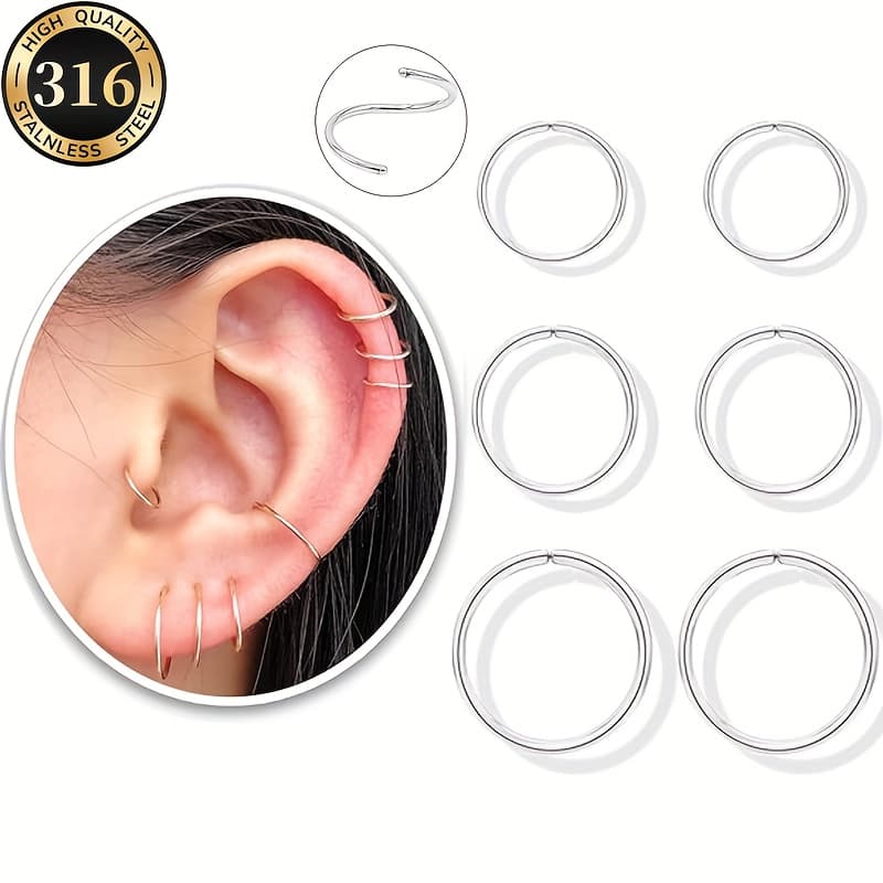 TEMU 6pcs Small Earring Set, Suitable For Women, For Cartilage, Helix, And Tragus Piercings