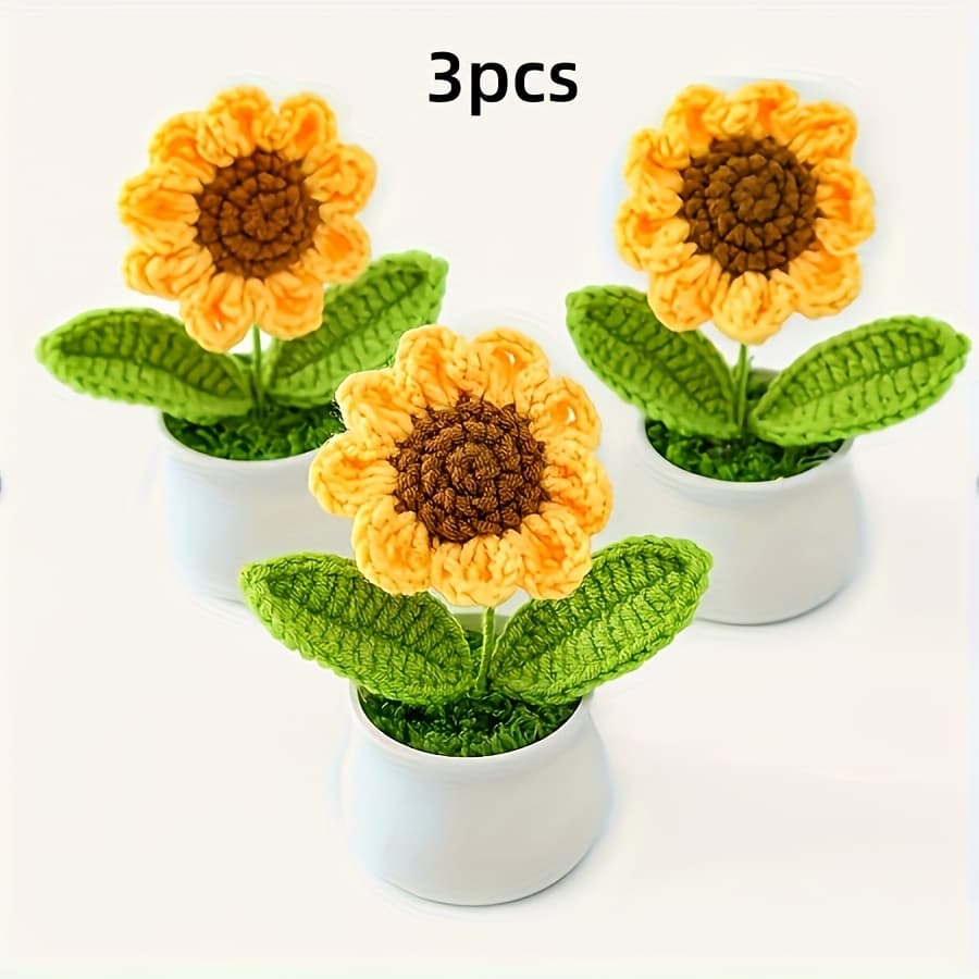 TEMU 3pcs Of Hand Woven Sunflower Potted Decorations, Perfect For Enhancing The Atmosphere Of Christmas And Winter, With A Comfortable Texture