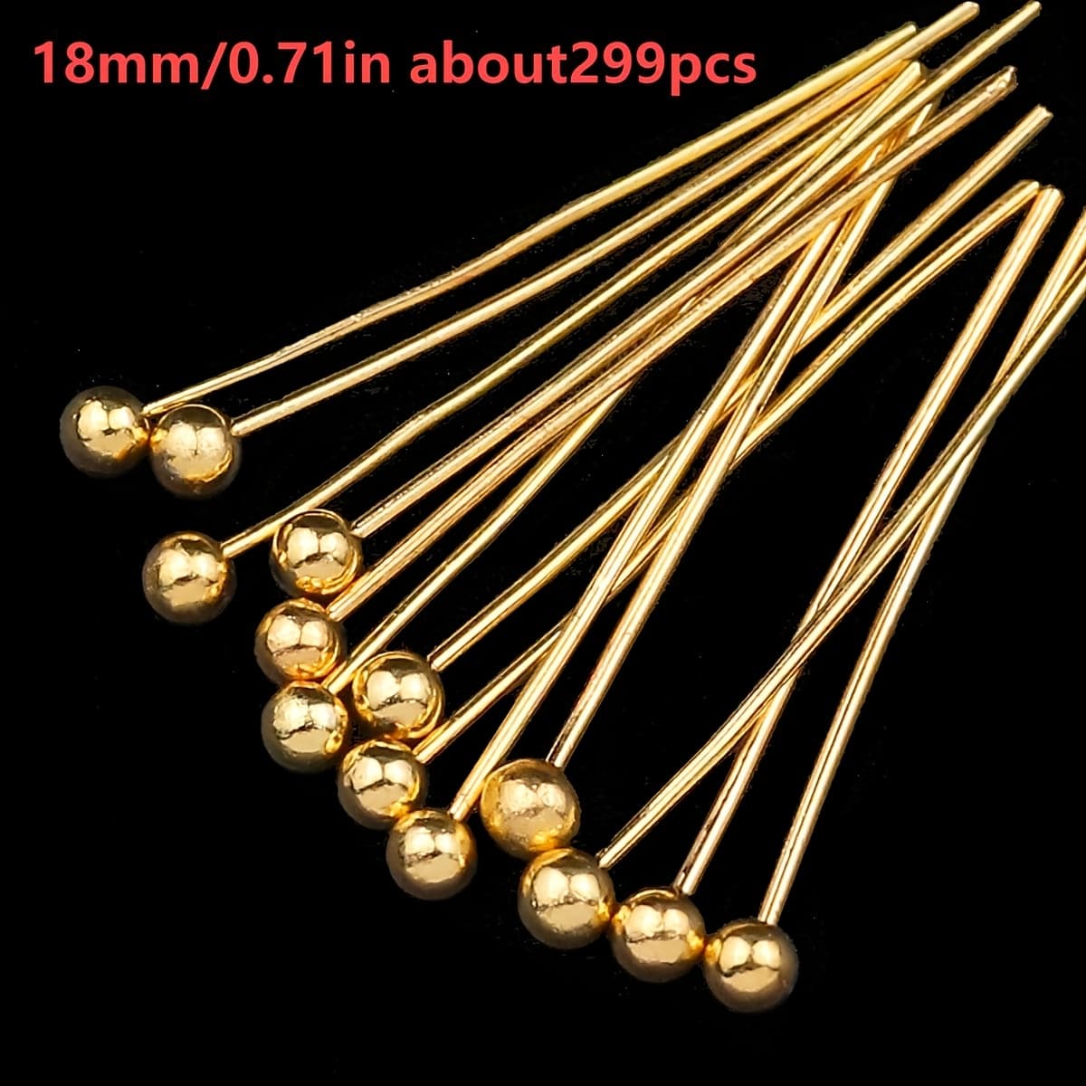 TEMU 18mm Approximately 299pcs Of Ball Head Pins Made Of Color-retaining Material In Golden, Suitable For Handmade Bracelets, Necklaces, Earrings, Ancient Style Hairpins, And Accessory Materials