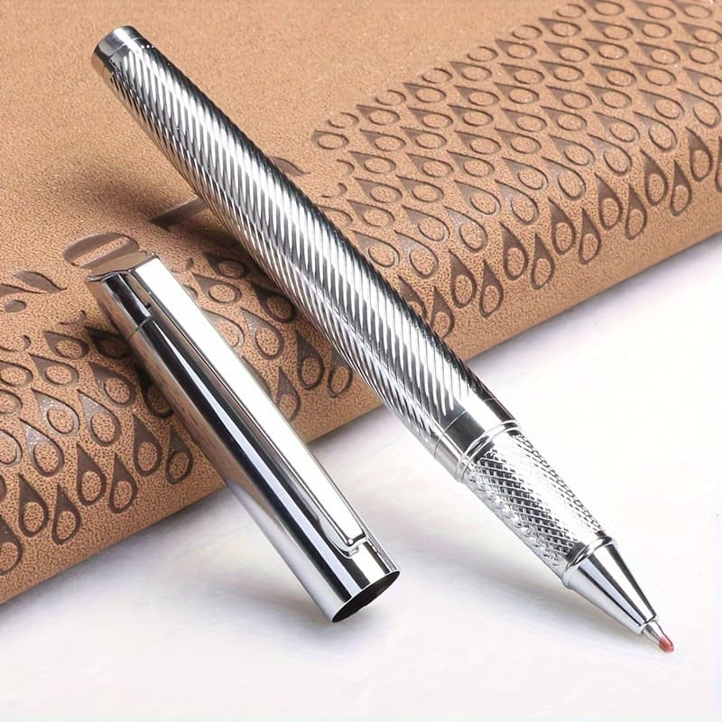 TEMU 1 Elegant Full Metal Engraved Signature Pen With Intricate Design + 1 Spare Medium Point Refill - Smooth Writing Experience, , For Touch, Pens For Writing