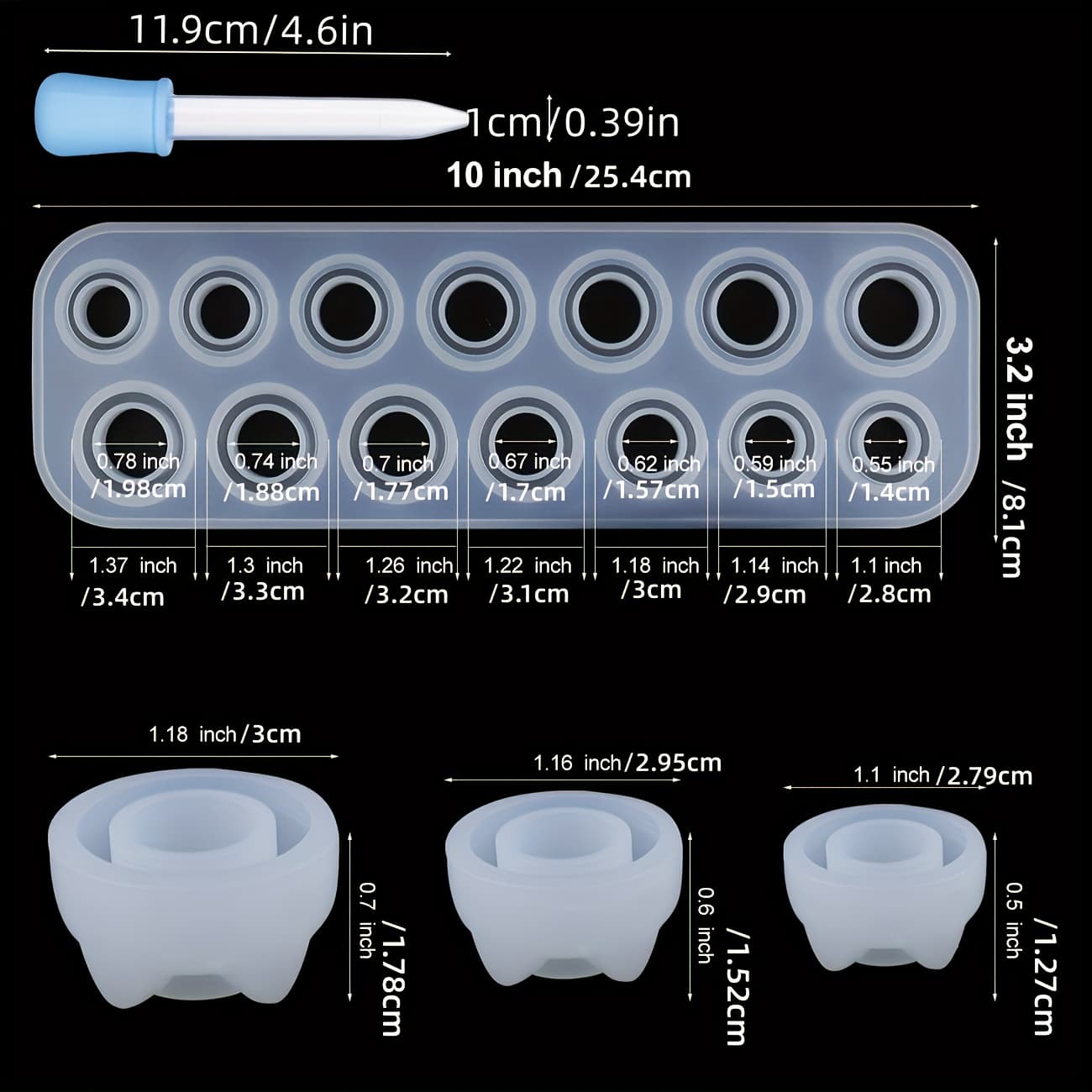 TEMU 5pcs/set 17 Cavity Resin Ring Making Silicone Molds, Jewelry Casting Molds Necklace Pendant, Earrings, Resin Keychain, Crayons, Clay Crafts, With 1 Dropper