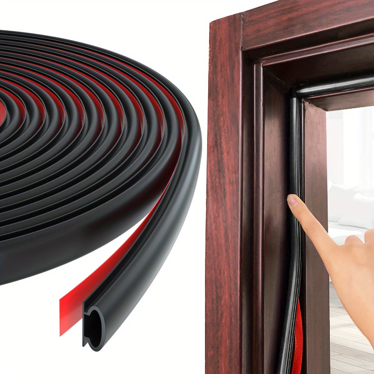 TEMU Door Weather Stripping Door Seal Strip, Self-adhesive Rubber Door Insulation Weather Strip For Window And Door Soundproofing D Shape, Weatherstripping For Door Frame Blocker Sinterklaas