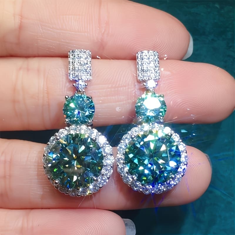 TEMU 2pcs Of S925 925 Silvery Plated With 5-carat Moissanite Pendant Earrings, For Engagement, Wedding, Holiday, Birthday, And Anniversary Gifts