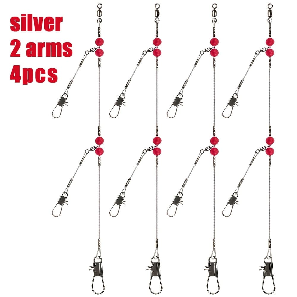 TEMU 4pcs Stainless Steel Fishing With Swivel Snap Rig - Heavy-duty Saltwater & Freshwater Wire , -reducing Connectors, 1-arm/2- Suitable For Casting, Trolling, Fly Fishing, Spoolable Line For