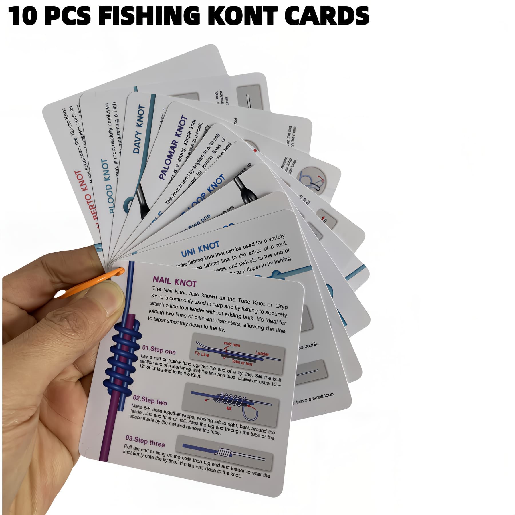 TEMU 10 Pvc Waterproof Fishing Knot Guide Cards Knot Diagrams Dual Sided Ideal For Sea Fishing And Lure