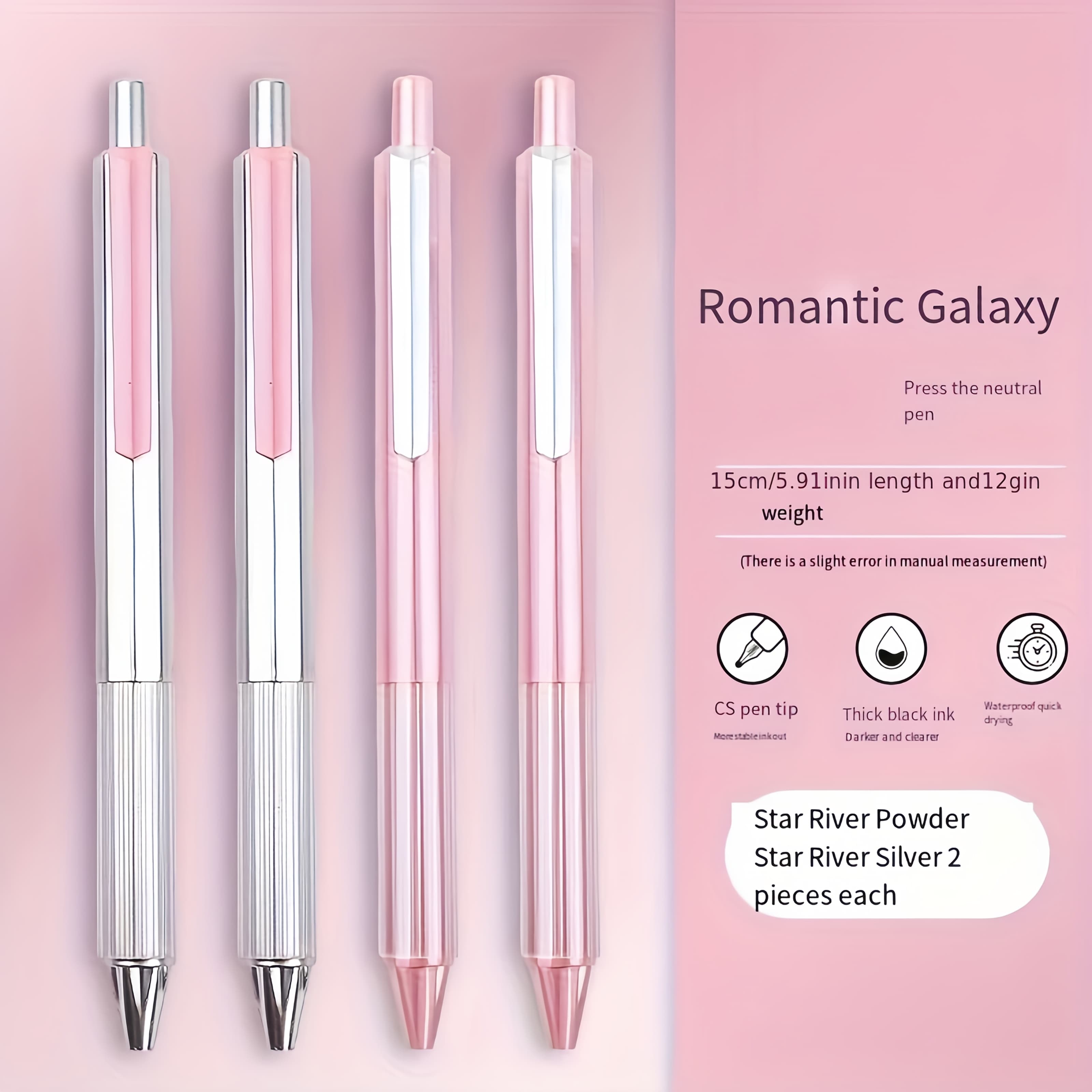 TEMU 4-pack Pink Gel Pens - 0.5mm Black Ink, Quick-dry Formula, Soft , High-end Design - Perfect For Writing, Journaling, Exams & Notes
