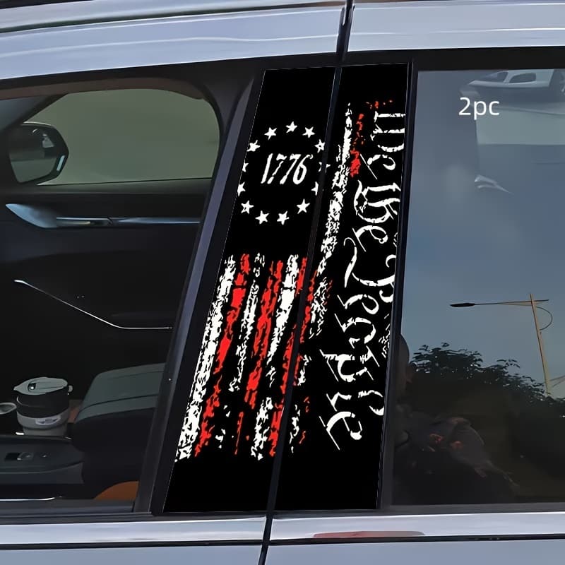 TEMU Set Of 2 Patriotic Vinyl Car Decals Featuring Flag From 1776 - Sturdy And Weatherproof B Pillar Protector Stickers With The "", Ideal For Vehicle Windows And American Flag-themed Accessories.