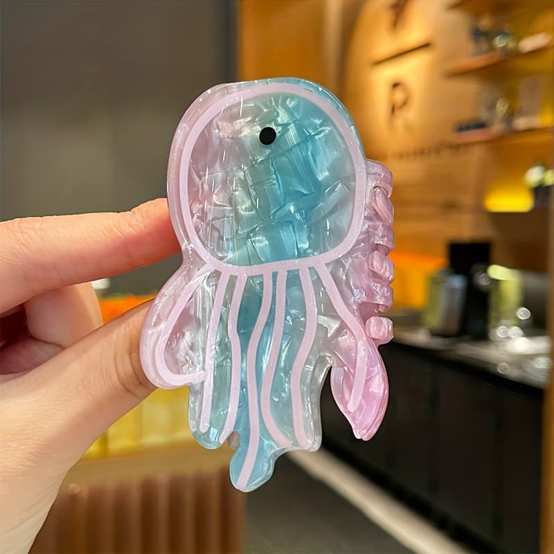 TEMU 1pc Marine Animal Cute Colorful Jellyfish Hair Clip With Niche Design, Personalized High-end Hair Clip, Shark Clip, Half Clip, Fashionable Hair Accessory