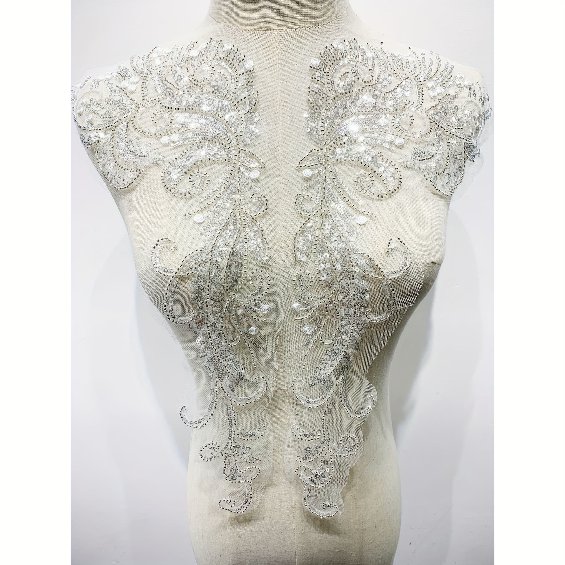 TEMU 1 Pair White Intricate Beaded Pearl Embroidered Floral Cloth Patch Wedding Dress Decor Patch