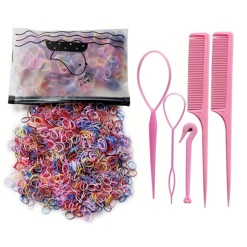 TEMU 1605pcs Color Hair Ties And Additions Set | Ideal For Travel, Parties, School, Featuring Comb And Braid Styling Tools, Abs Resin, Perfect Gift For All