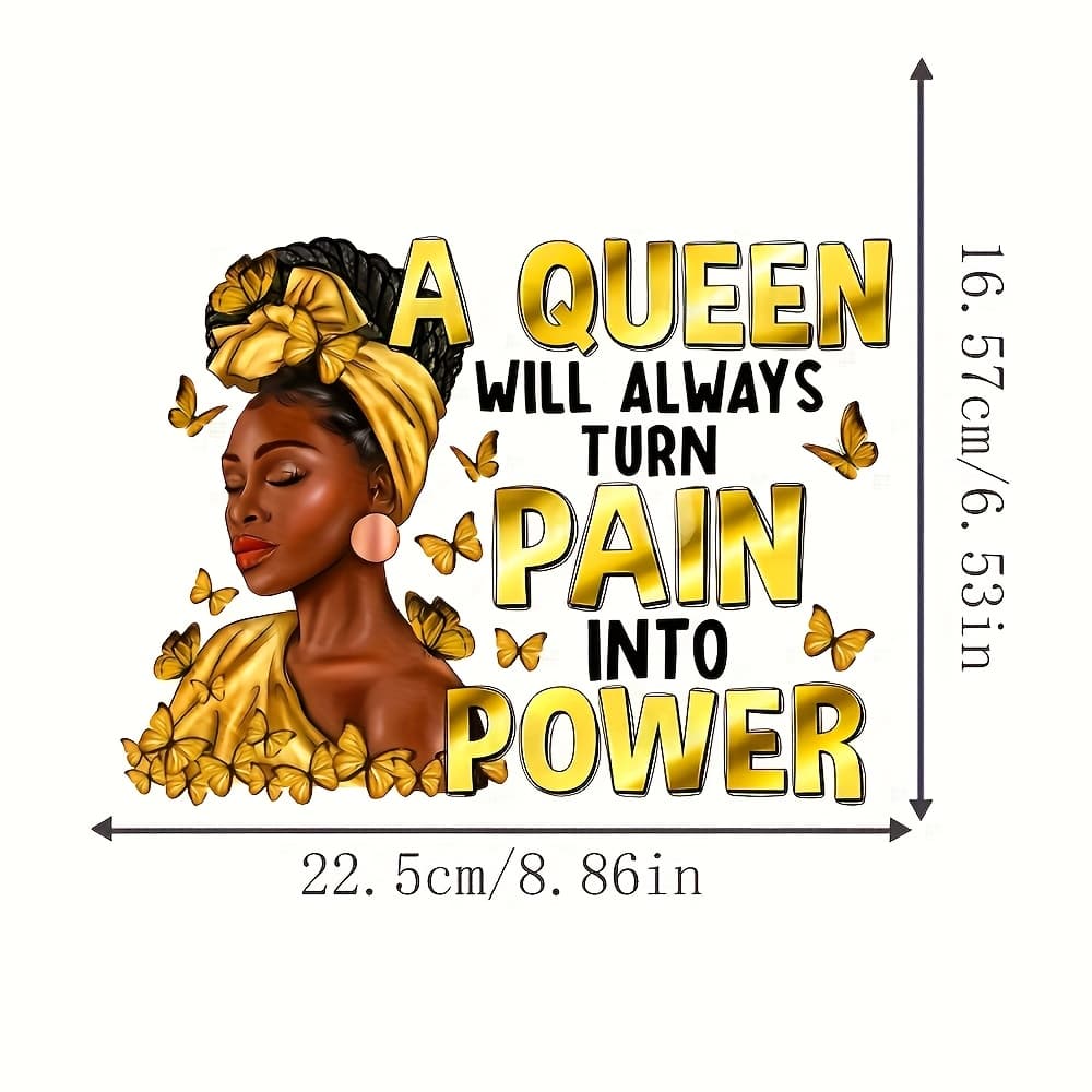 TEMU 2/4pcs "a Queen Will Turn Pain Into Power" Iron-on Heat Transfer Vinyl Patch, Glitter Applique, For T-shirts, Hoodies & Accessories, Diy Fashion Gift For Women & S