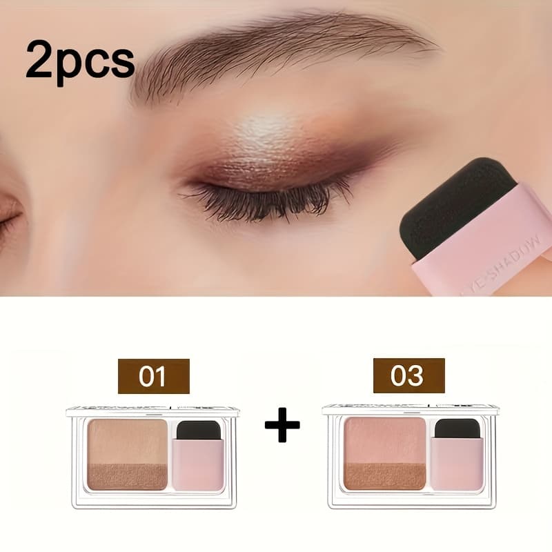TEMU 2pcs 3-color Glitter Double-color Eyeshadow Palette - Diverse Colors, Easy To Blend, Long-lasting And Waterproof Makeup, With Brushes, Perfect Makeup Effect.