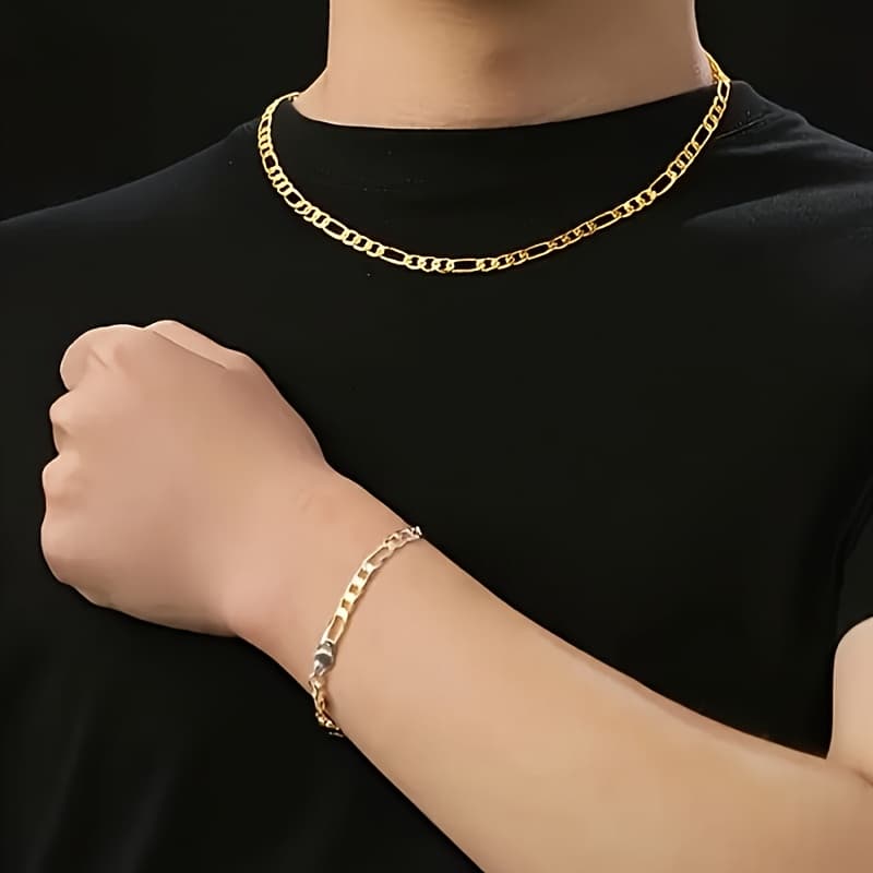 TEMU High-end Hip-hop 18k Gold Plated Figarol Chain Necklace, Unisex, Suitable For Daily And Vacation Wear, Accessory