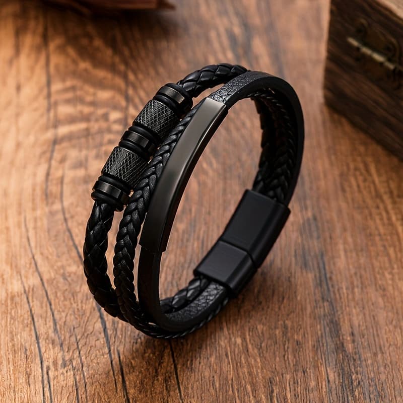 TEMU Men's Bracelet Black Accessories, Woven Magnetic Bracelet Hand-woven Accessories