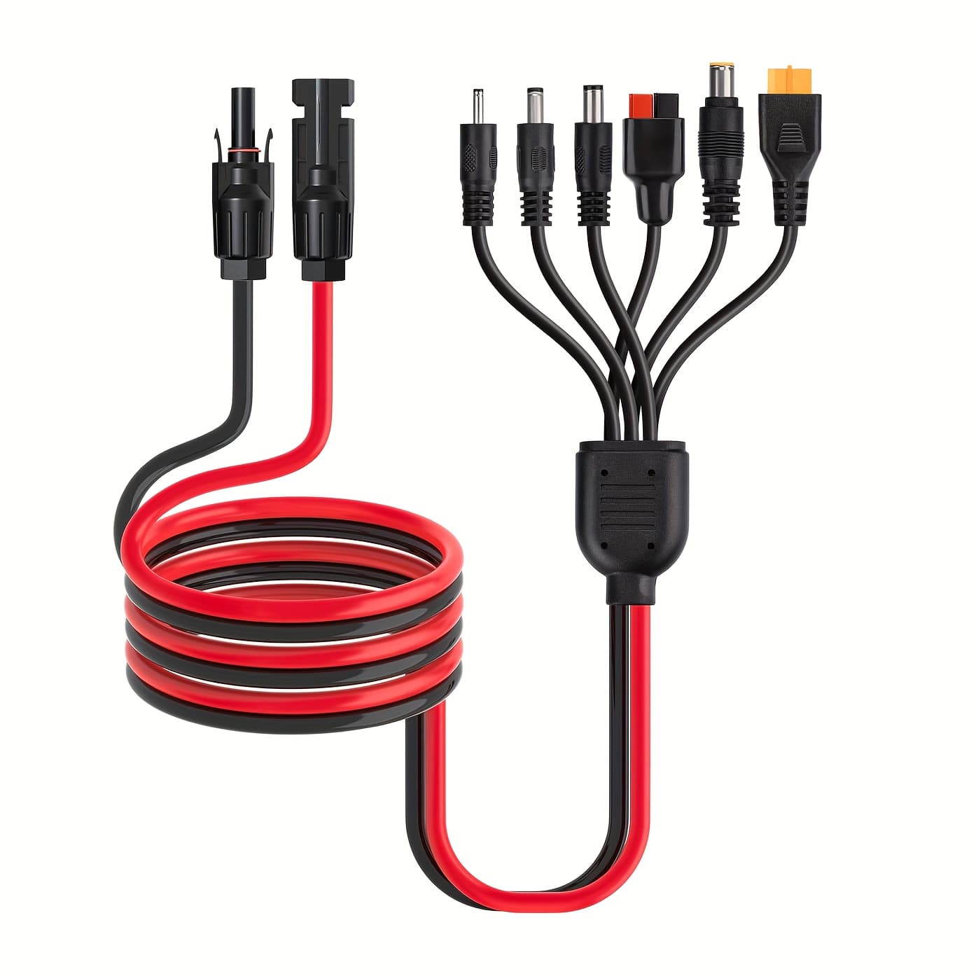 TEMU 6-in-1 Solar Kit, Solar To Xt60, Dc7909, Dc6530, Dc35135, Dc5521 Connector Cable For Portable Station Solar Panel Generator(6.56ft), Without Battery