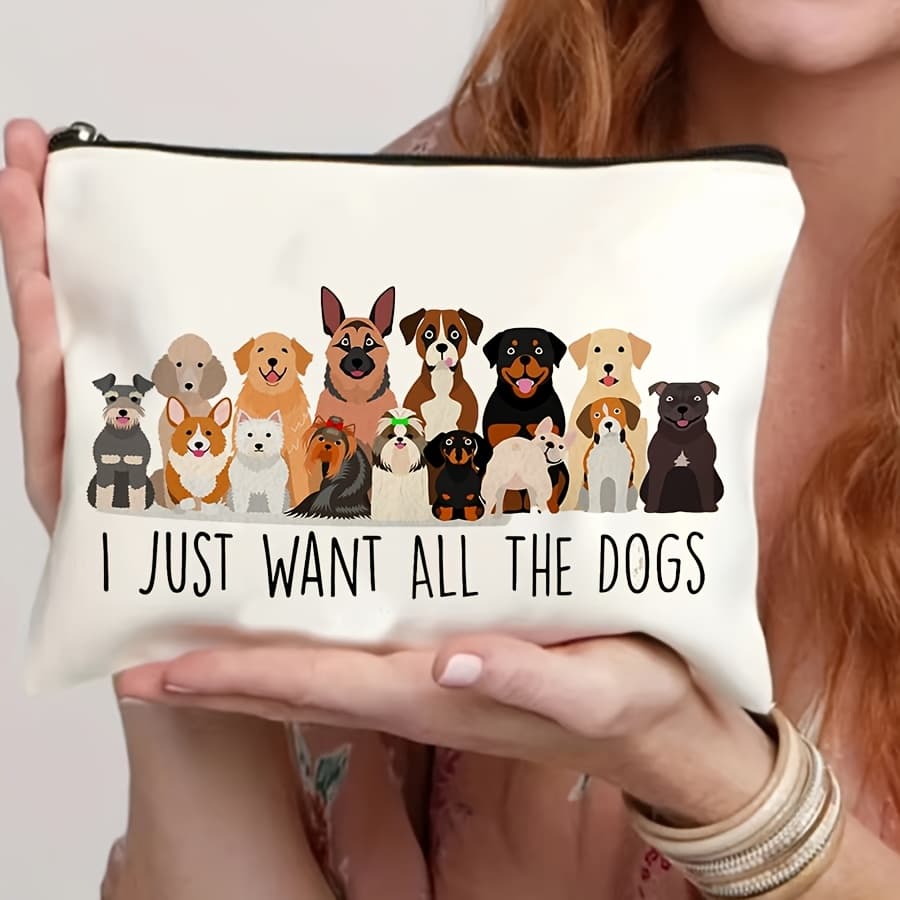 TEMU Stylish Dog-themed Durable And , Featuring A Convenient Zipper Closure. The For Or , This Portable Makeup Bag Can Serve As A Pencil Case, Cosmetics Gift Bag, Travel Pouch, Snack Bag