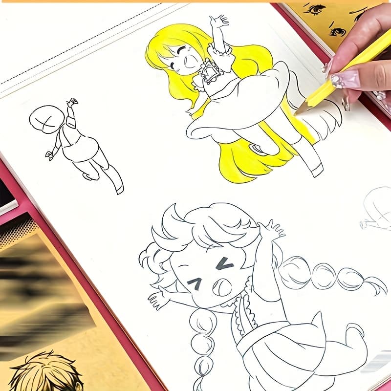 TEMU 48-page Thick Sketch Art Workbook For Beginners - Line Drawing Practice Book With Tracing Templates, Colorable Pages & Mixed Supplies Included, Enhance Artistic Skills, Drawing Book