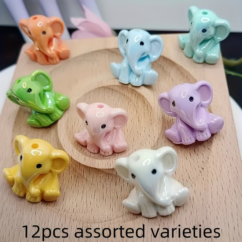 TEMU 12pcs Random Mixed-color Bohemian Resin Elephant Beads With Holes, For Jewelry Making, Mixed-color Beads With Holes, For Diy Bracelets, Necklaces, And Phone Charms, Bead Assortments