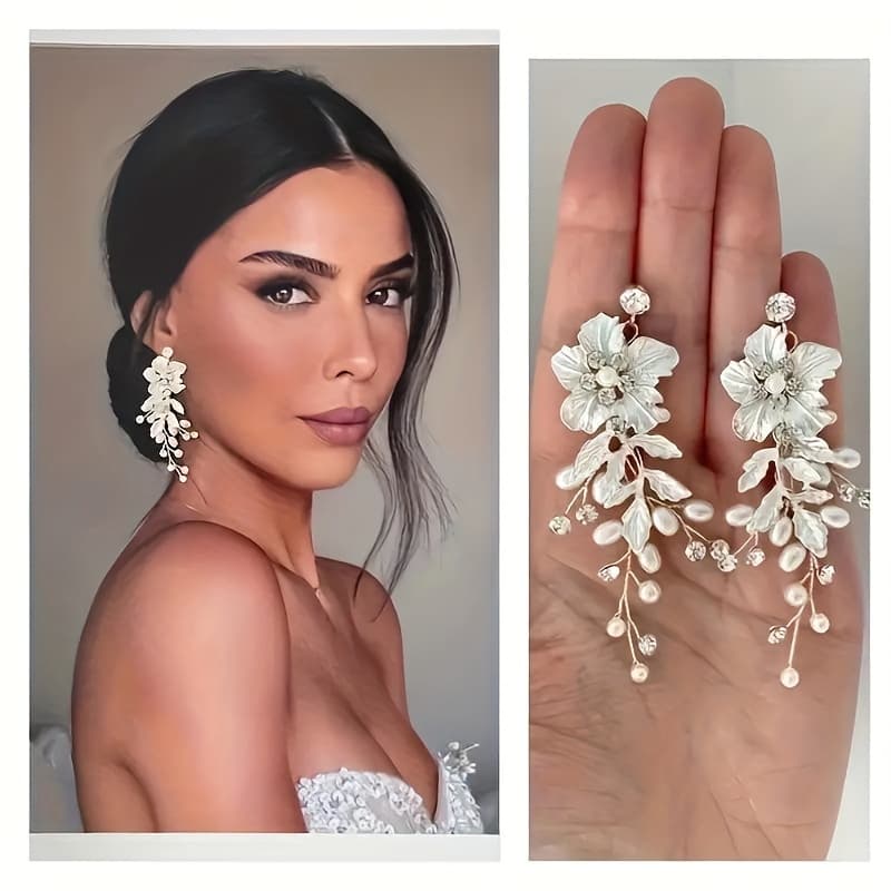 TEMU Vintage Bohemian Floral Bridal Earrings - Elegant Wedding Accessories For Everyday And Party Occasions, Classic Jewelry
