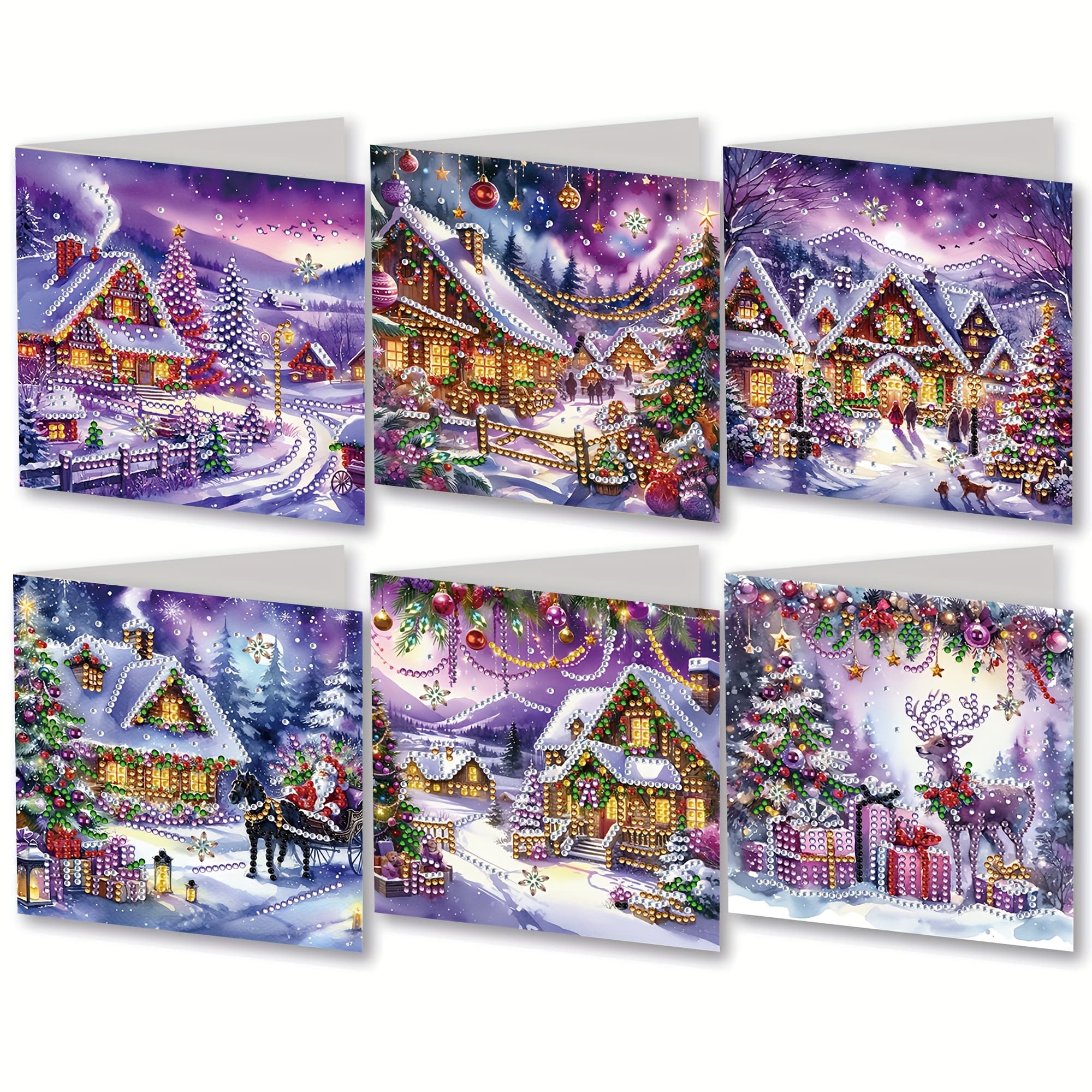 TEMU 6pcs Diamond Painting Kit Santa Claus Deer Pattern Greeting Card The Send To Elders, Relatives,