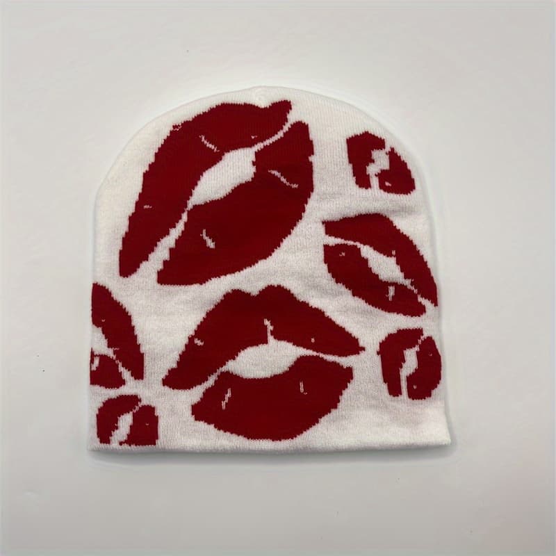 TEMU Y2k Hip-hop Style Red Lip Reversible Beanie For Outdoor Activities, Skiing, Cycling, And Keeping Warm. Suitable For Men And Women And Easy To Store