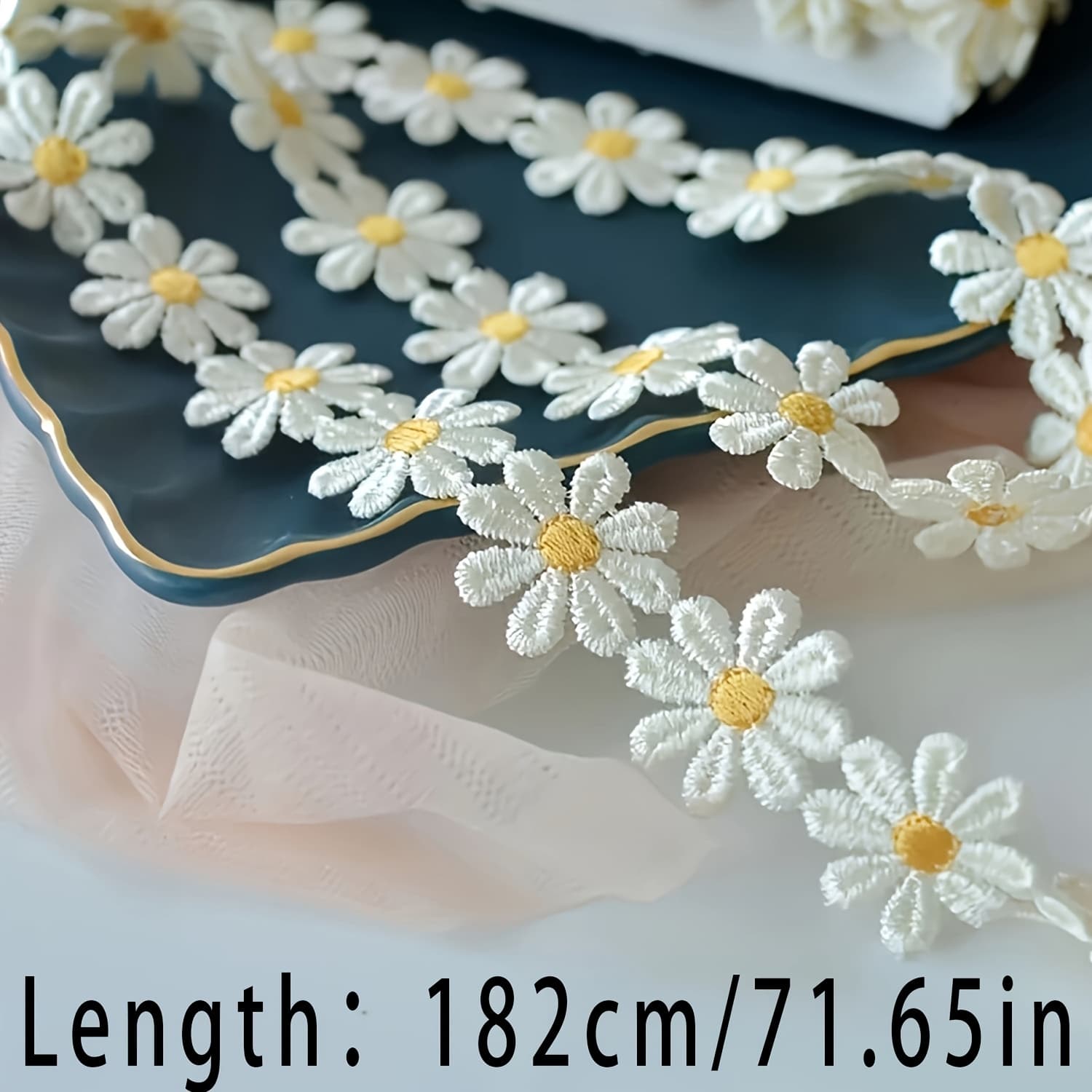 TEMU Elegant Daisy Lace Trim With Embroidered Water-soluble Flowers, Diy Sewing Craft Fabric, Multicolored Flower Appliques For Clothing And Jar Decorations