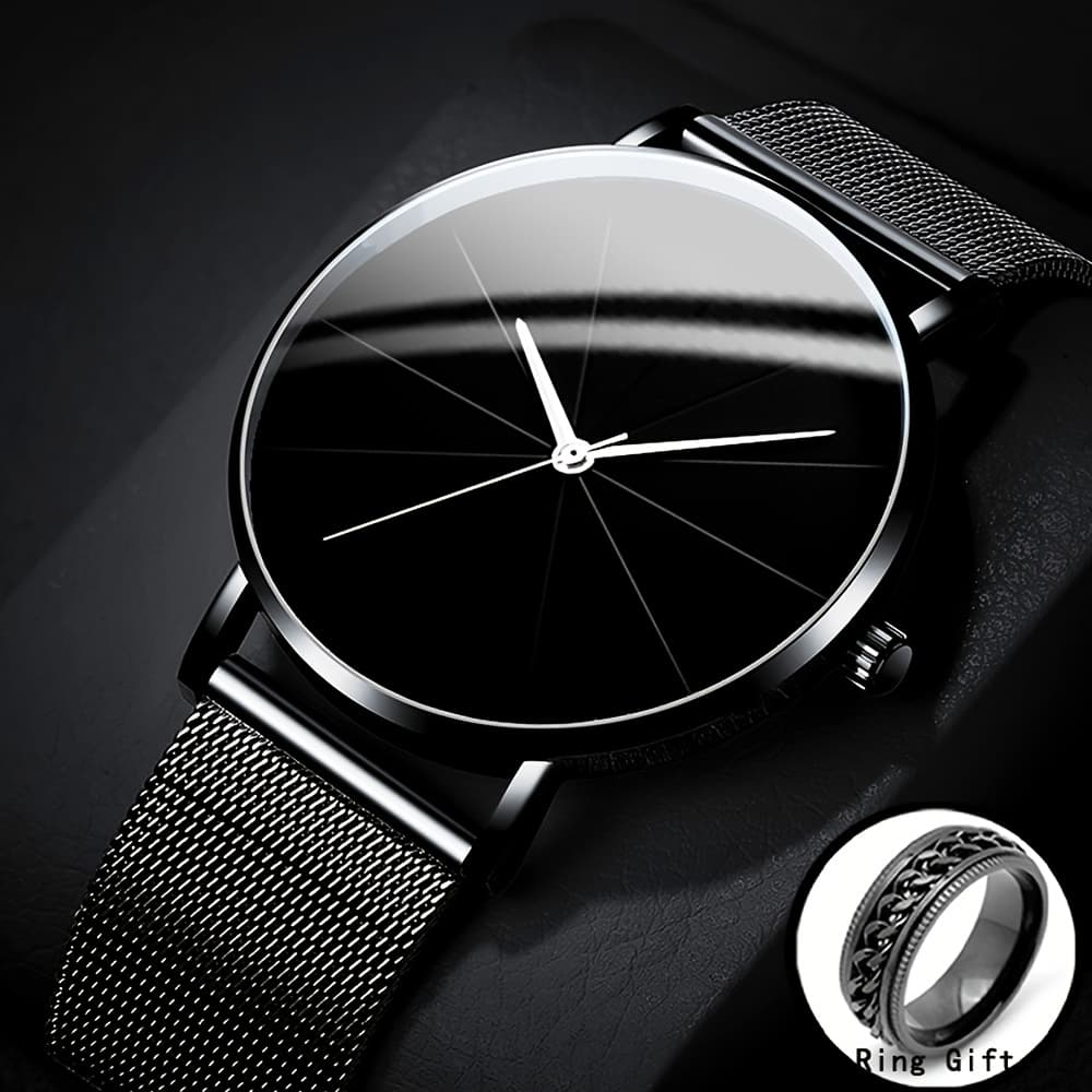 TEMU Elegant Minimalist Large Dial Watch With Rose And Mesh Strap - Japanese Quartz Movement, Display, Alloy, Screw-back Closure For Men And Women