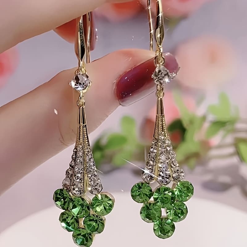 TEMU Women's Purple Green Grape-shaped Earrings, Exquisite And Fashionable Light Luxury Long Earrings, Elegant Earrings For Daily Goddesses Like Holiday Parties, Jewelry Gifts