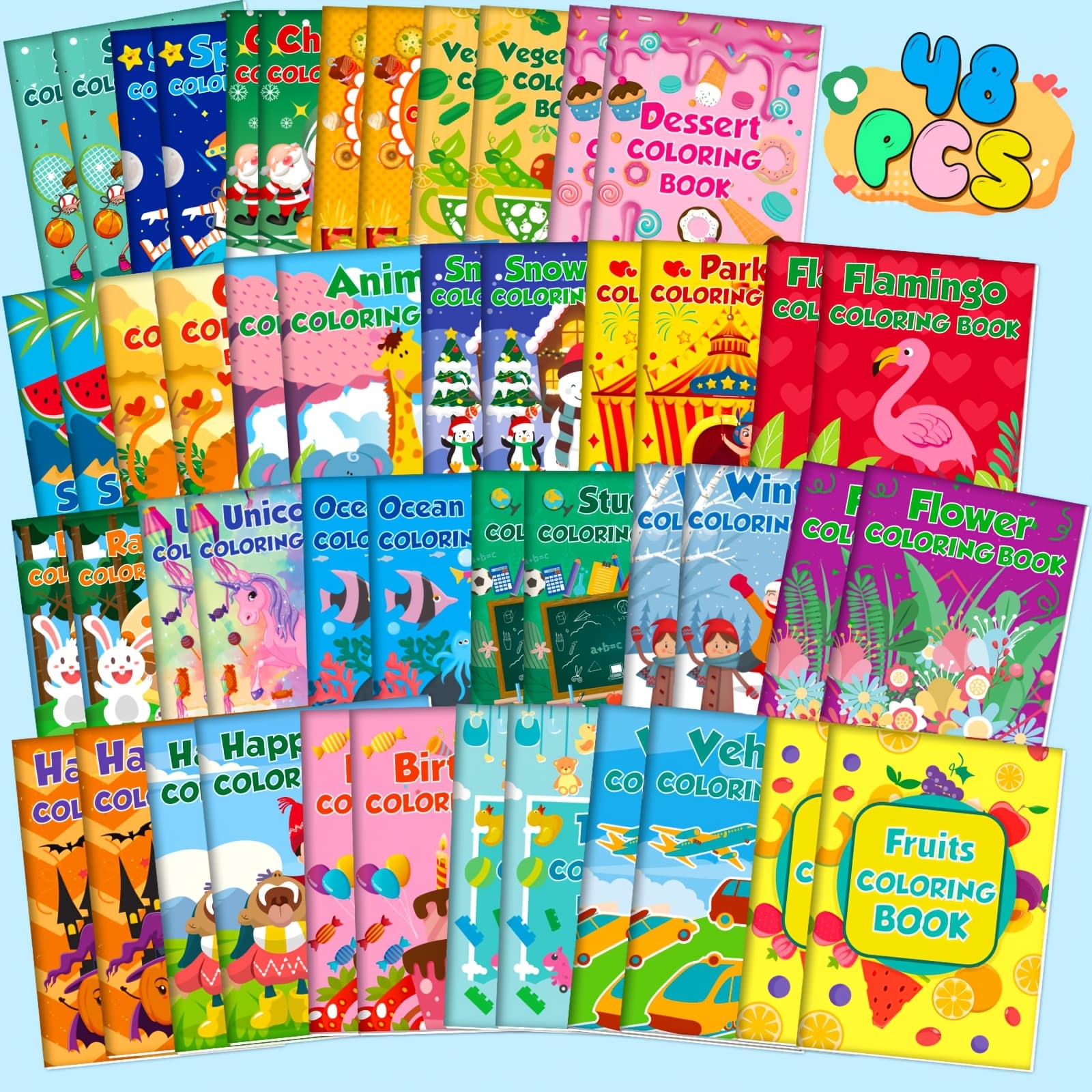 TEMU 48 Pack Coloring Books For Kids, Bulk Mini Coloring Books For Easter Basket Stuffers, Birthday Party Gifts, Classroom Activities, Includes Summer, Christmas, Car Themes