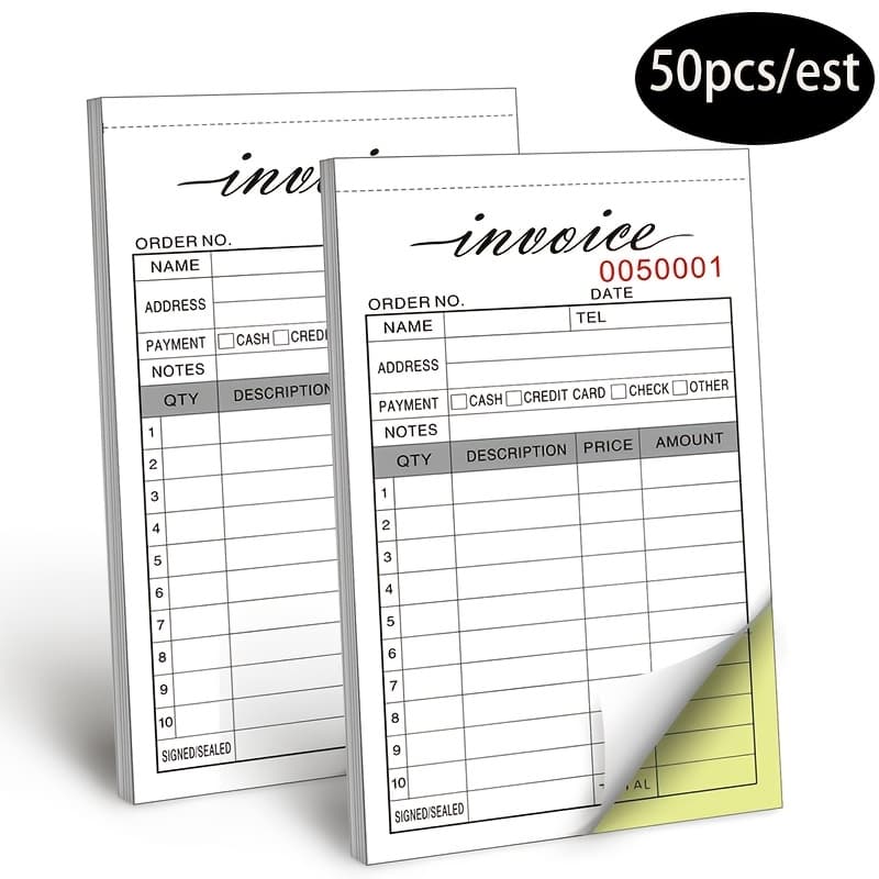 TEMU 50 Copies/book, Invoice And Receipt Book, Handheld, Carbonless Invoice Book With Cardboard Cover, Suitable For Small Boutique Businesses