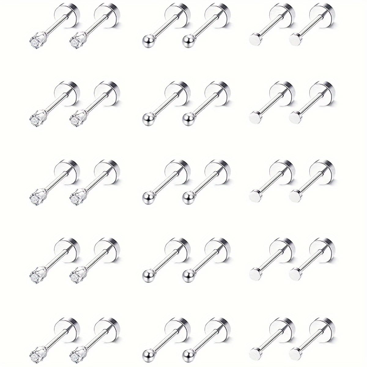 TEMU 15 Pairs Tiny Surgical Steel Stud Earrings For - Hypoallergenic Cz Dot Ball Stud Earrings Set - , Small 2mm Flat Back Earrings