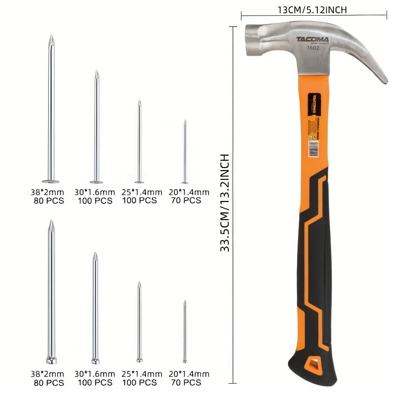 TEMU Set Of 700 Wall Nails And Either Oz Or 8 Oz Magnetic Claw Hammer, Perfect For Home Improvement, Repairs, And Hanging Decorations, Featuring Chrome-plated Nail