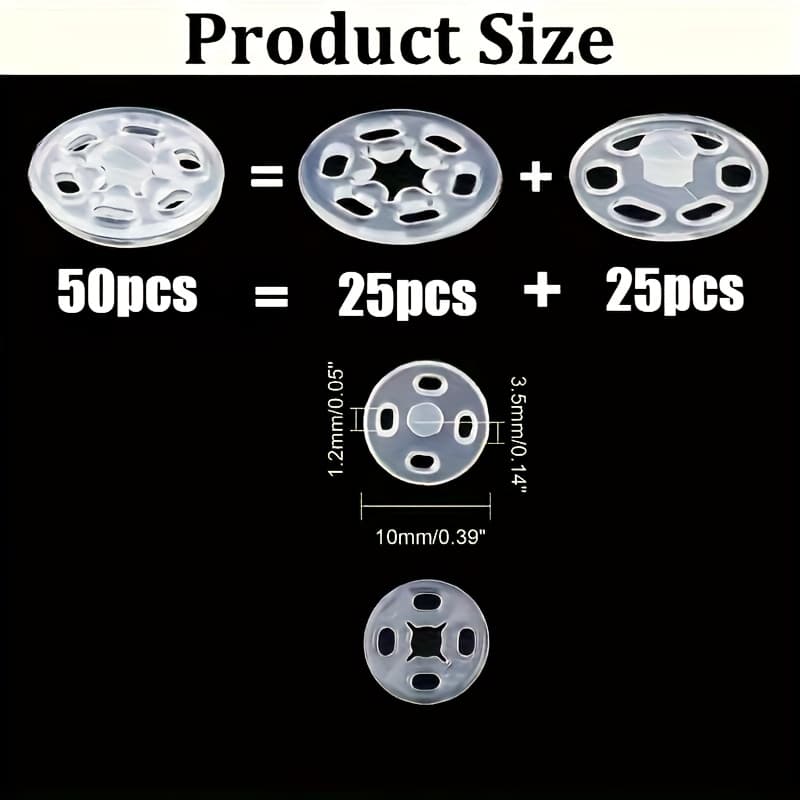 TEMU 50pcs Transparent Invisible Button Set, Durable Round Invisible Buttons Suitable For Sewing , Garments, Shirts, Transparent Plastic Buttons Suitable For Bags And Handicrafts