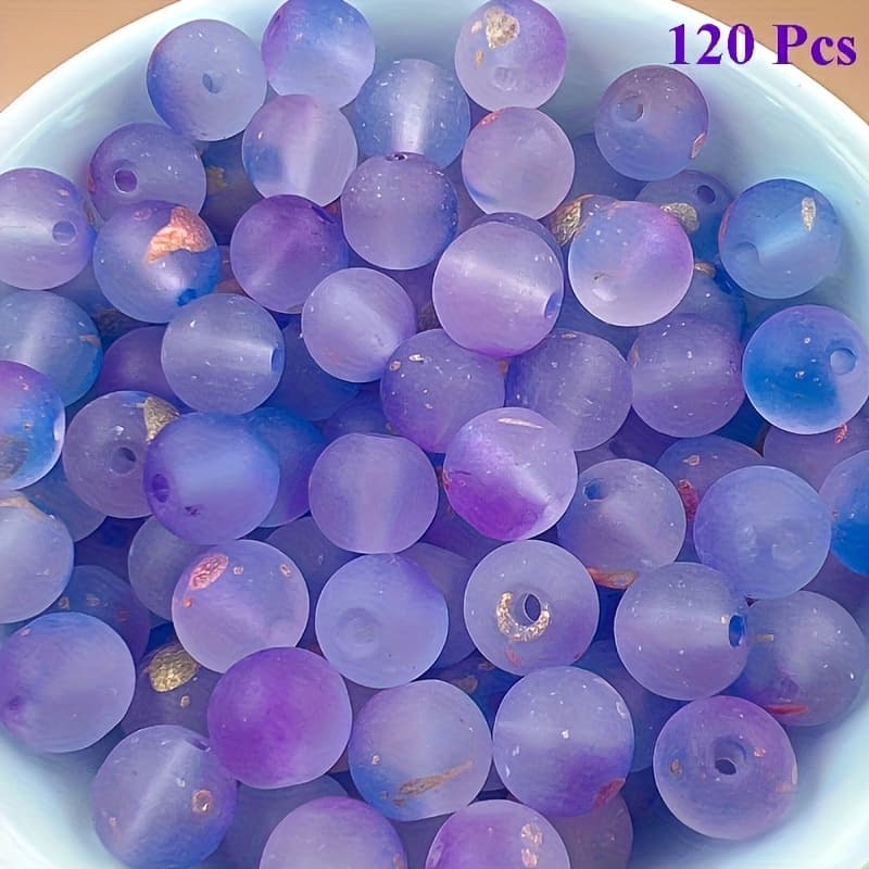 TEMU 120pcs/240pcs, 8mm/0.3inch Glass Frosted Golden Powder Double Strands Round Beads Loose Beads Handmade Beads Bracelet Necklace Making Supplies