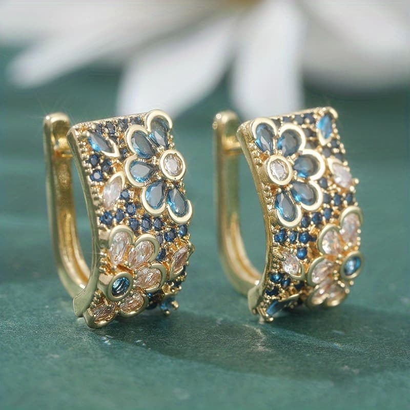 TEMU Gorgeous Vintage Flowers Hoop Earring For Men Women Sparkling Multicolored Synthetic Synthetic Zirconia Party Jewelry Christmas Anniversary Gift