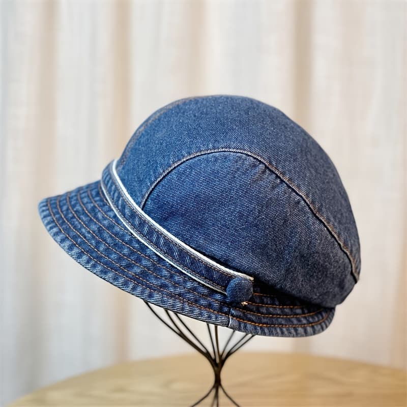 TEMU Fashionable And Versatile Small-face Fishing Hat For Women, And Summer British-style Short-brim Beret Basin Hat, Foldable For All .