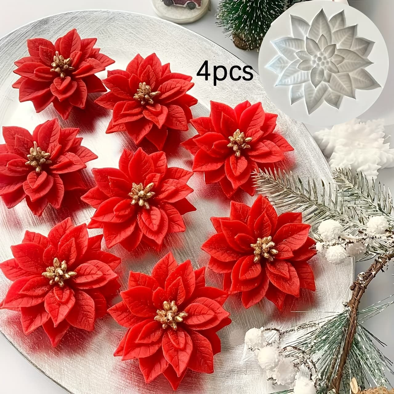 TEMU 4pcs Christmas Holly Leaf Silicone Mold Set - Resin, Candle, Soap& Gypsum Moulds For Handmade Aromatherapy Crafts& Thanksgiving Gift