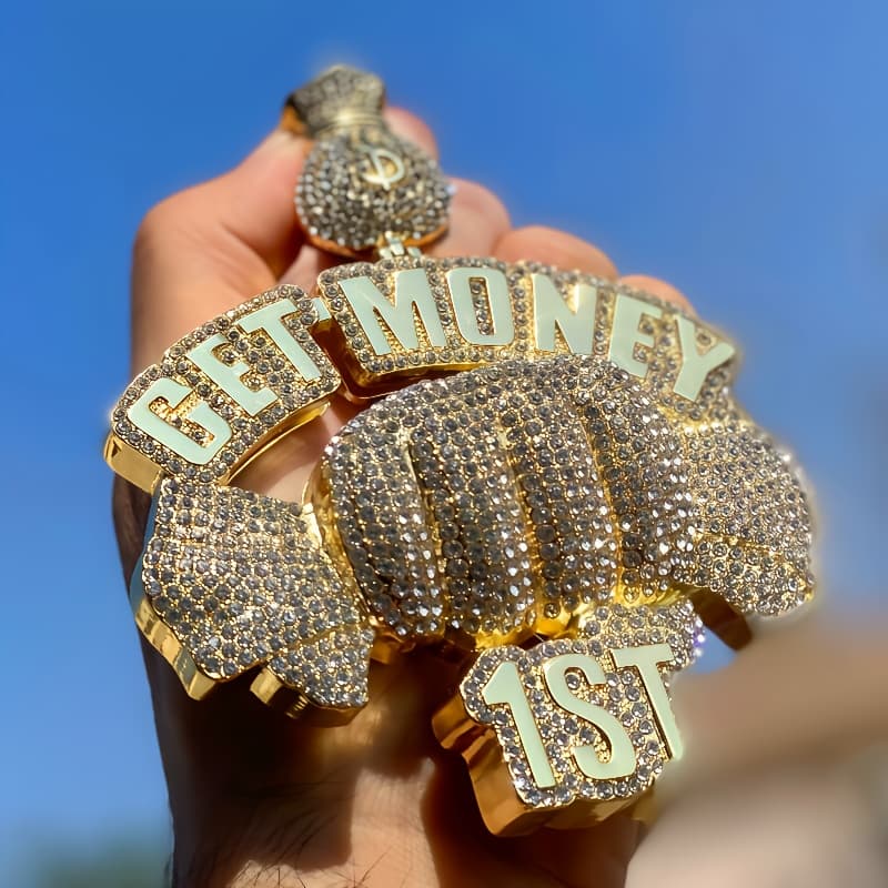TEMU Get Pendant Necklace - Hip Hop Currency With Synthetic Synthetic Cubic Zirconiaia, Cash Symbol Chain For , Gift For Valentine' Day, Mardi Gras Parties (unisex)