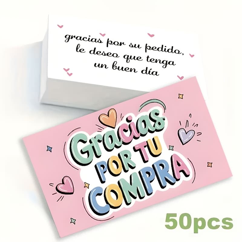 TEMU 50pcs Thank You Cards, Decorative Cards, Gift Cards, Spanish Thank You Cards With " Compra" Text, Suitable For Online Stores, Personal Shops, Handicrafts, Business, Etc